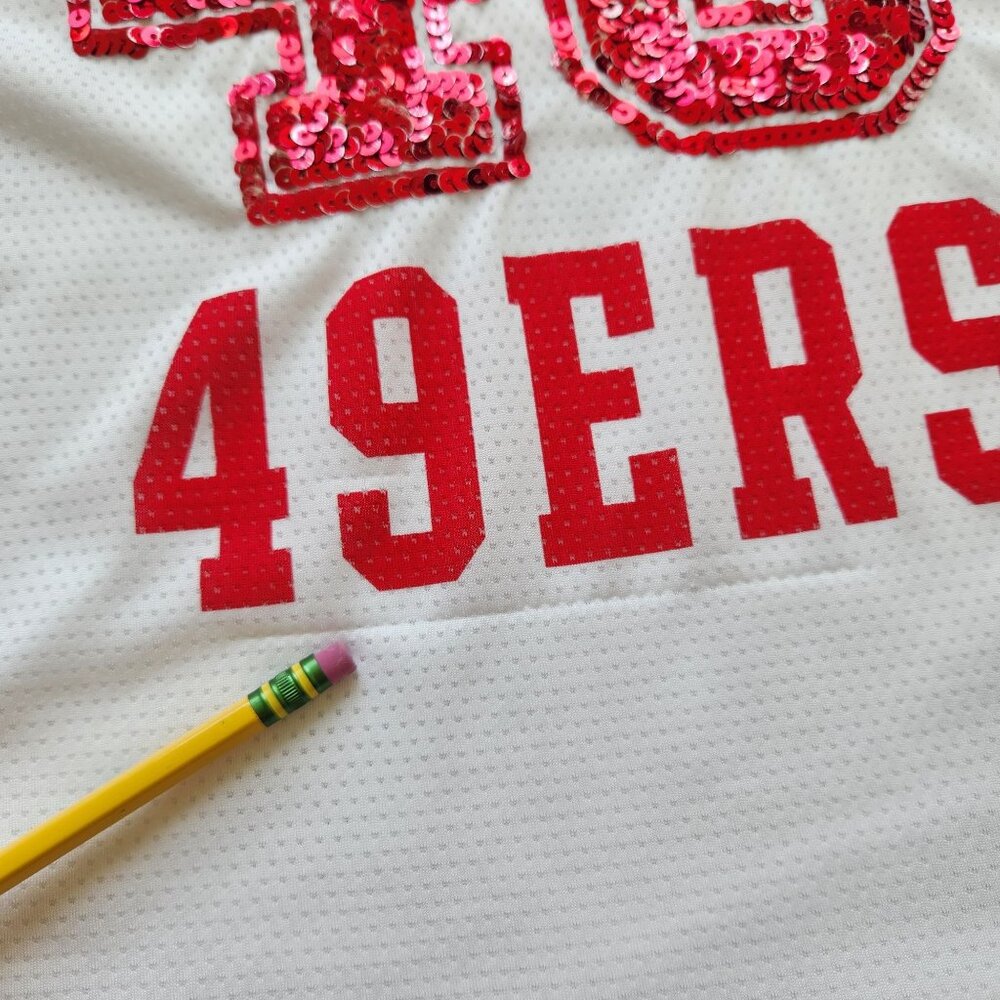 Victoria's Secret Pink NFL San Francisco 49ers Sequin V-Neck Jersey Cute Sporty - Picture 11 of 14